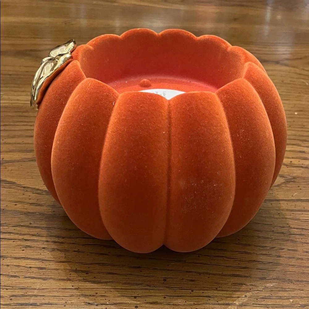 Bath and Body Works 2021 Pedestal Flocked Pumpkin 3‎ Wick Candle Holder